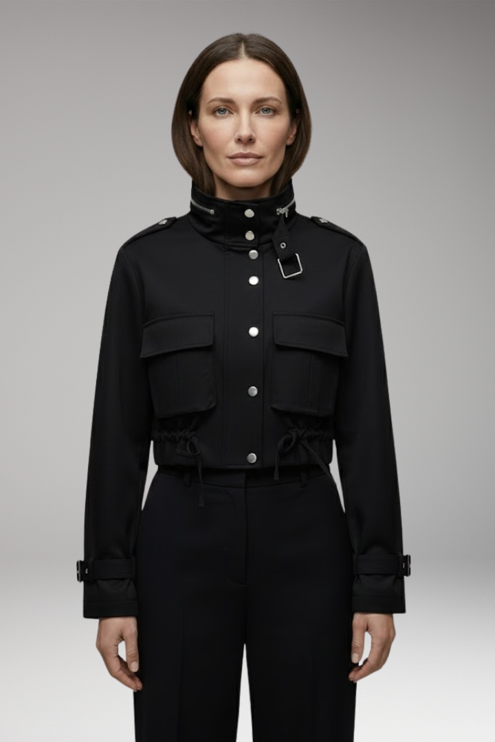 Women's Bomber Jacket with Front Closure and Long Sleeves