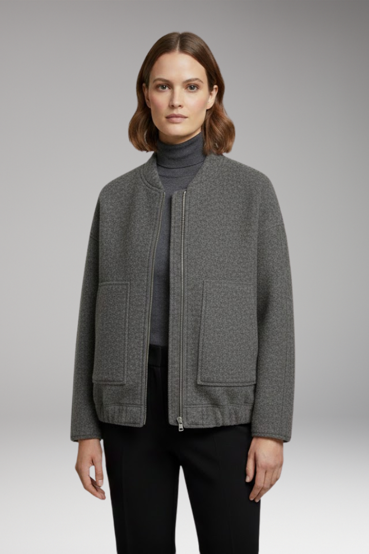 Women's Bomber Jacket with Front Closure and Long Sleeves