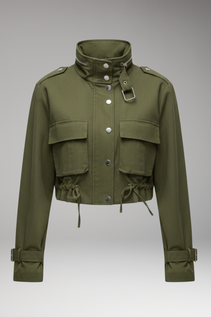 Women's Bomber Jacket with Front Closure and Long Sleeves