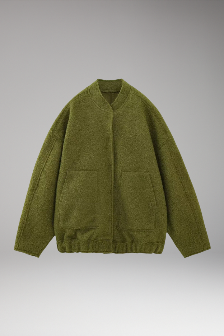 Women's Bomber Jacket with Front Closure and Long Sleeves