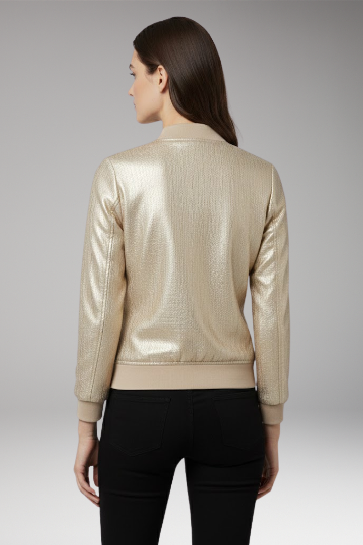 Women's Bomber Jacket with Front Closure and Pockets