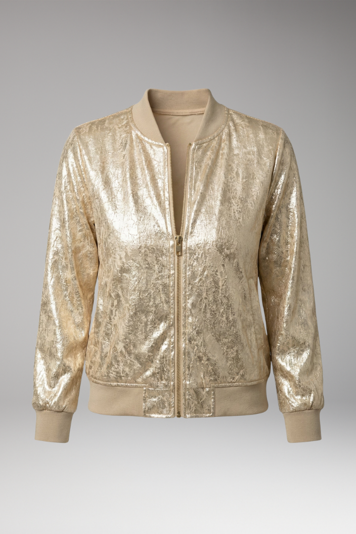 Women's Bomber Jacket with Front Closure and Pockets