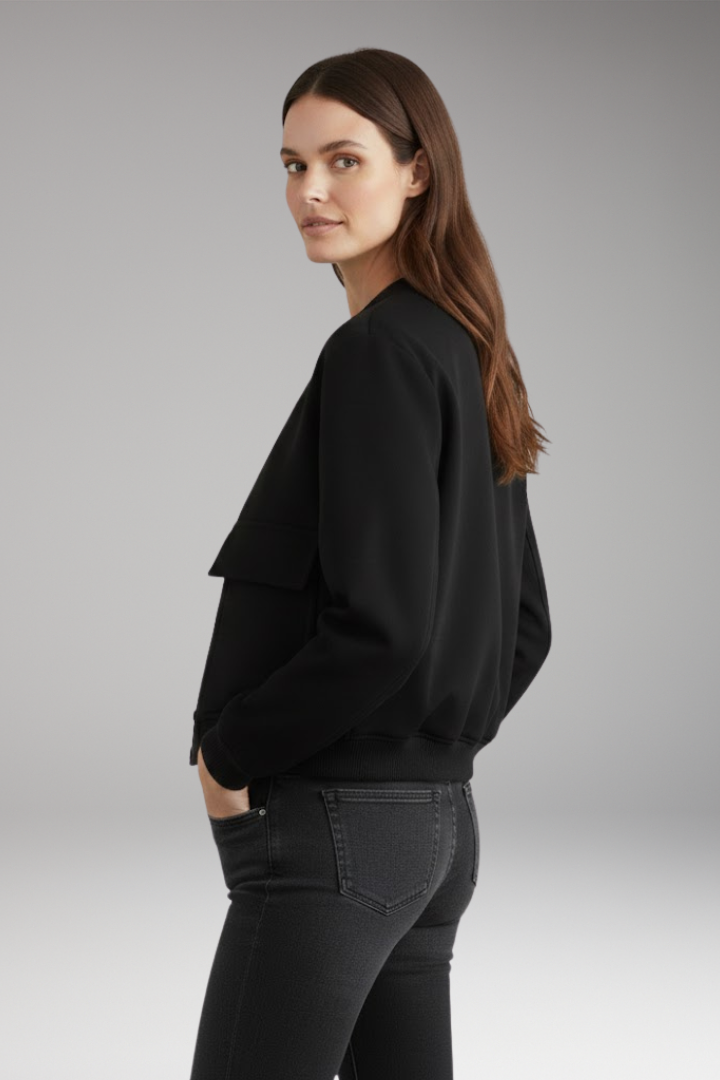 Women's Bomber Jacket with Front Closure and Ribbed Hem