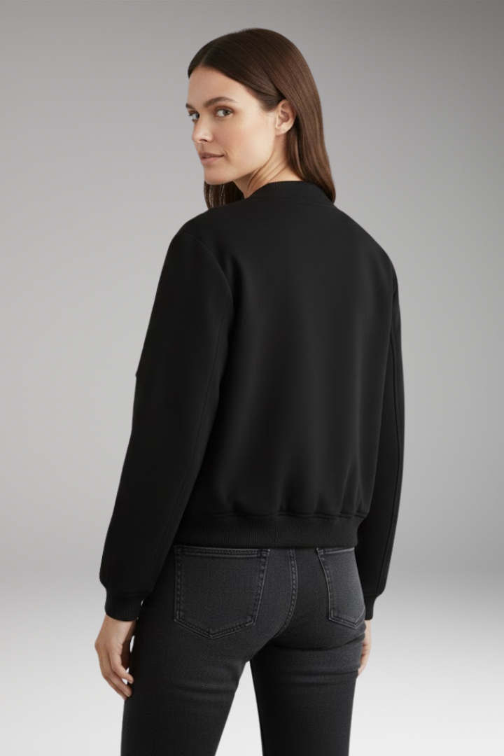 Women's Bomber Jacket with Front Closure and Ribbed Hem