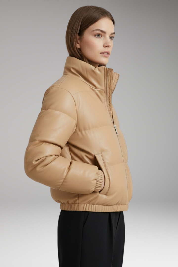 Women's Bomber Jacket with Front Zipper and Ribbed Hem