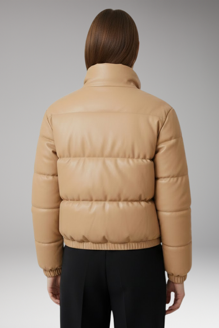 Women's Bomber Jacket with Front Zipper and Ribbed Hem