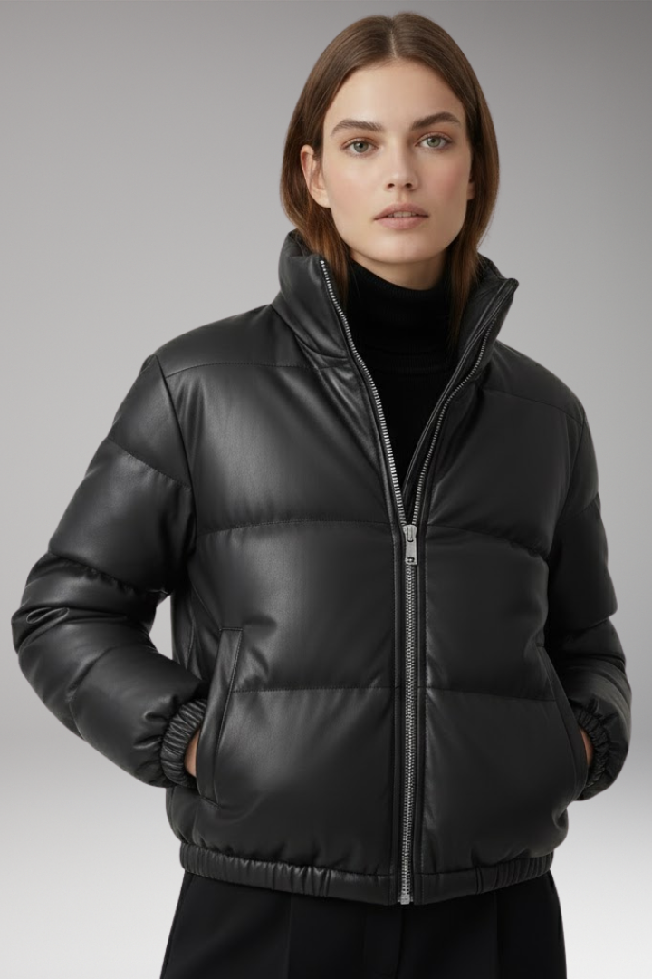 Women's Bomber Jacket with Front Zipper and Ribbed Hem