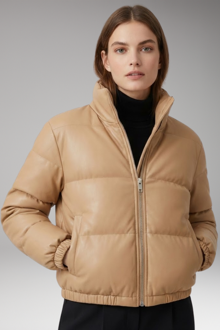 Women's Bomber Jacket with Front Zipper and Ribbed Hem