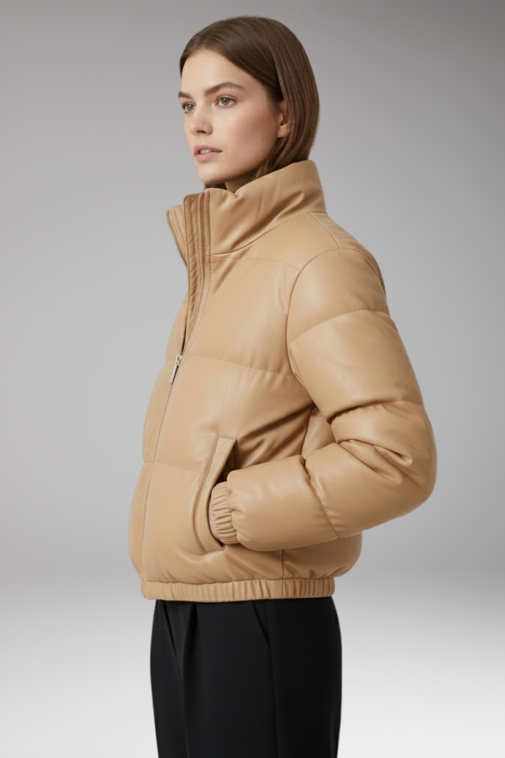 Women's Bomber Jacket with Front Zipper and Ribbed Hem