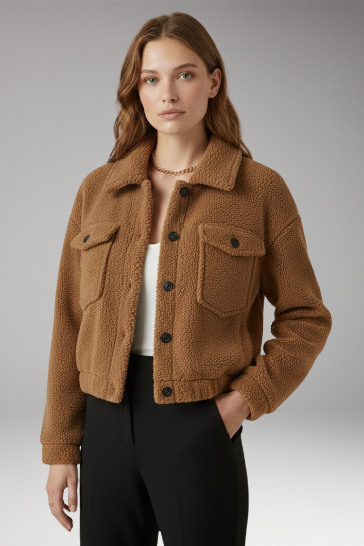 Women's Bomber Jacket with Front Zipper and Side Pockets