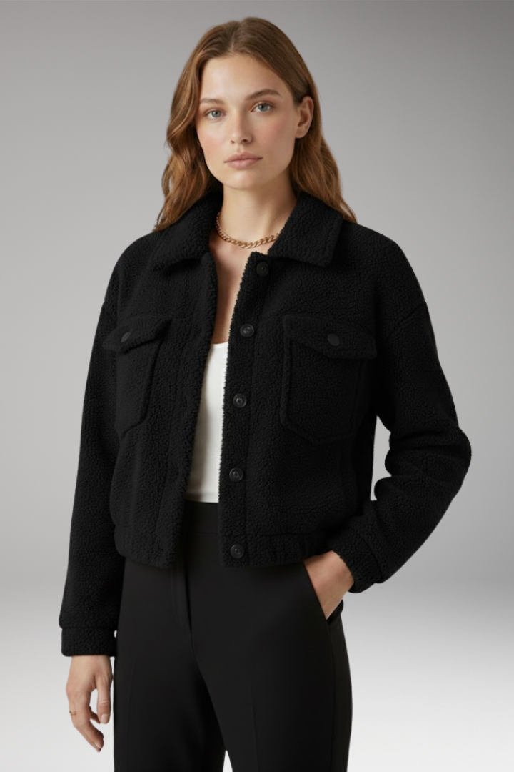 Women's Bomber Jacket with Front Zipper and Side Pockets