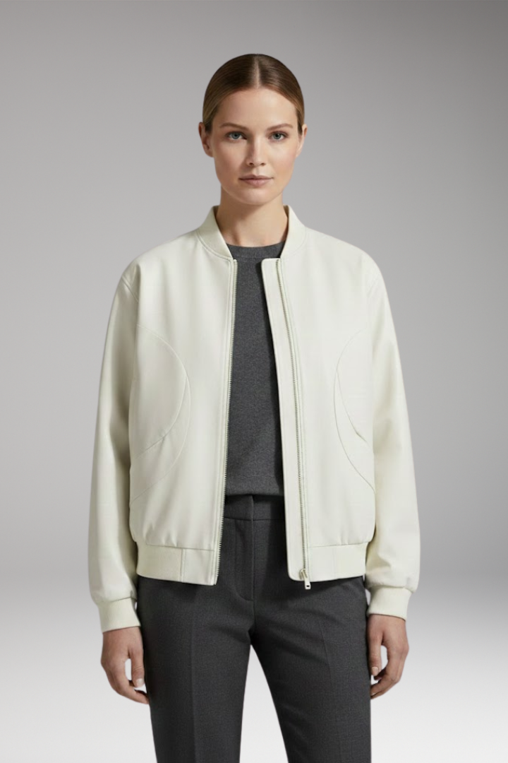 Women's Bomber Jacket with Full-Length Zipper and Elastic Cuffs