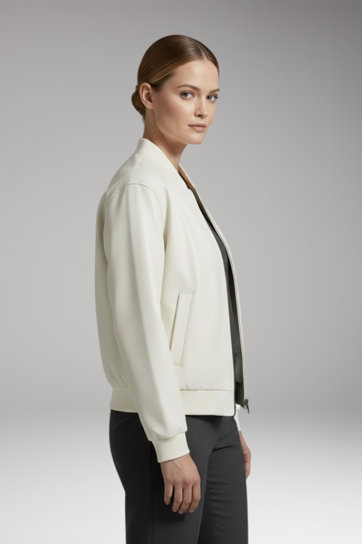 Women's Bomber Jacket with Full-Length Zipper and Elastic Cuffs