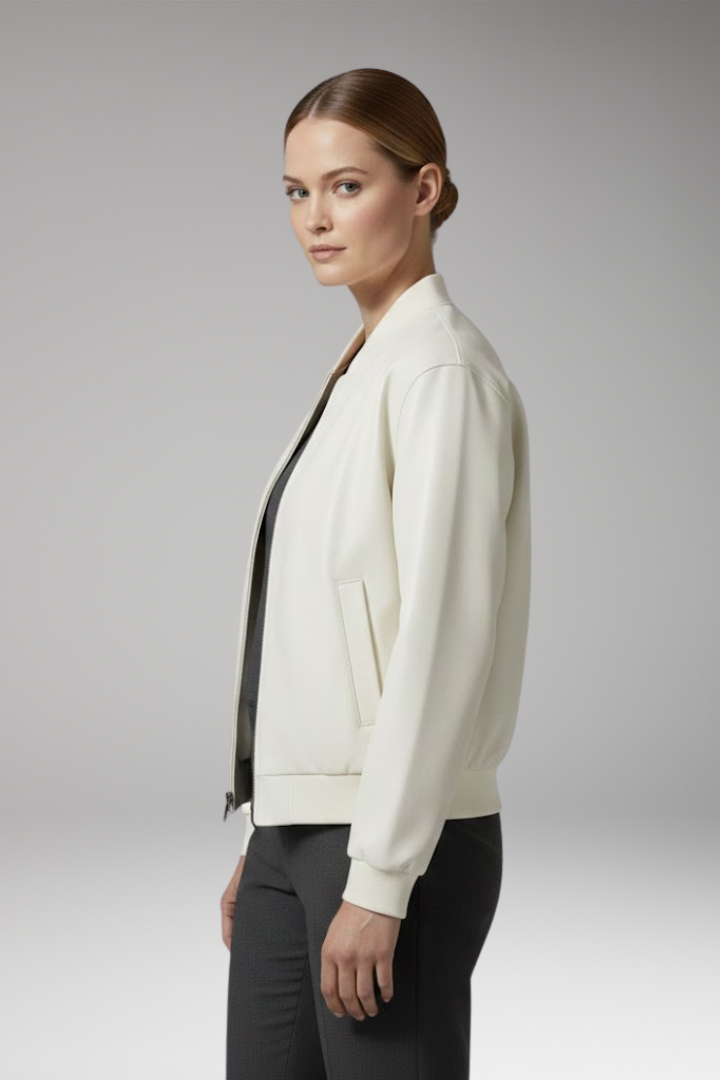 Women's Bomber Jacket with Full-Length Zipper and Elastic Cuffs