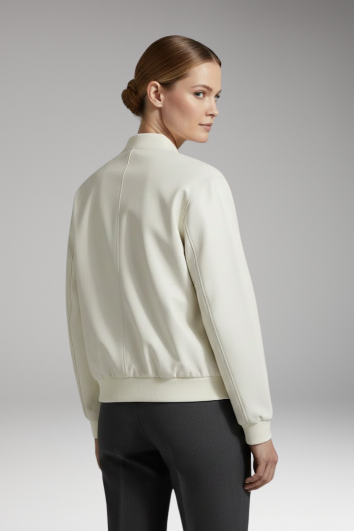 Women's Bomber Jacket with Full-Length Zipper and Elastic Cuffs