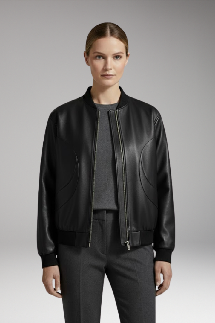 Women's Bomber Jacket with Full-Length Zipper and Elastic Cuffs