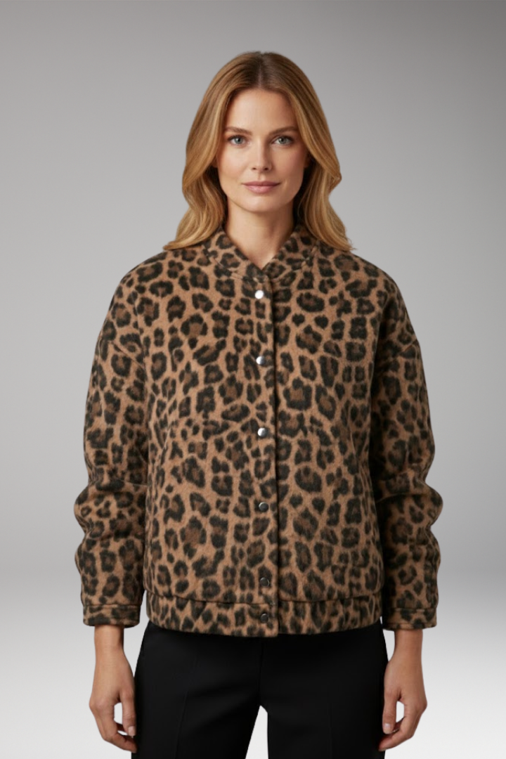 Women's Bomber Jacket with Gathered Sleeves and Front Closure