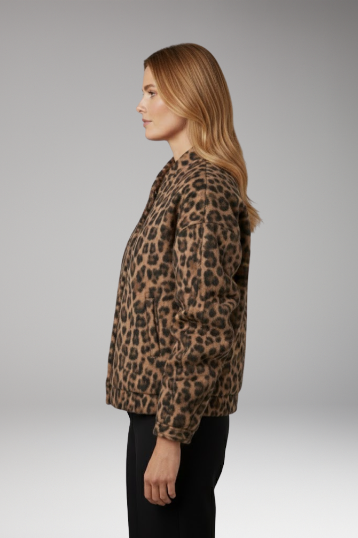 Women's Bomber Jacket with Gathered Sleeves and Front Closure