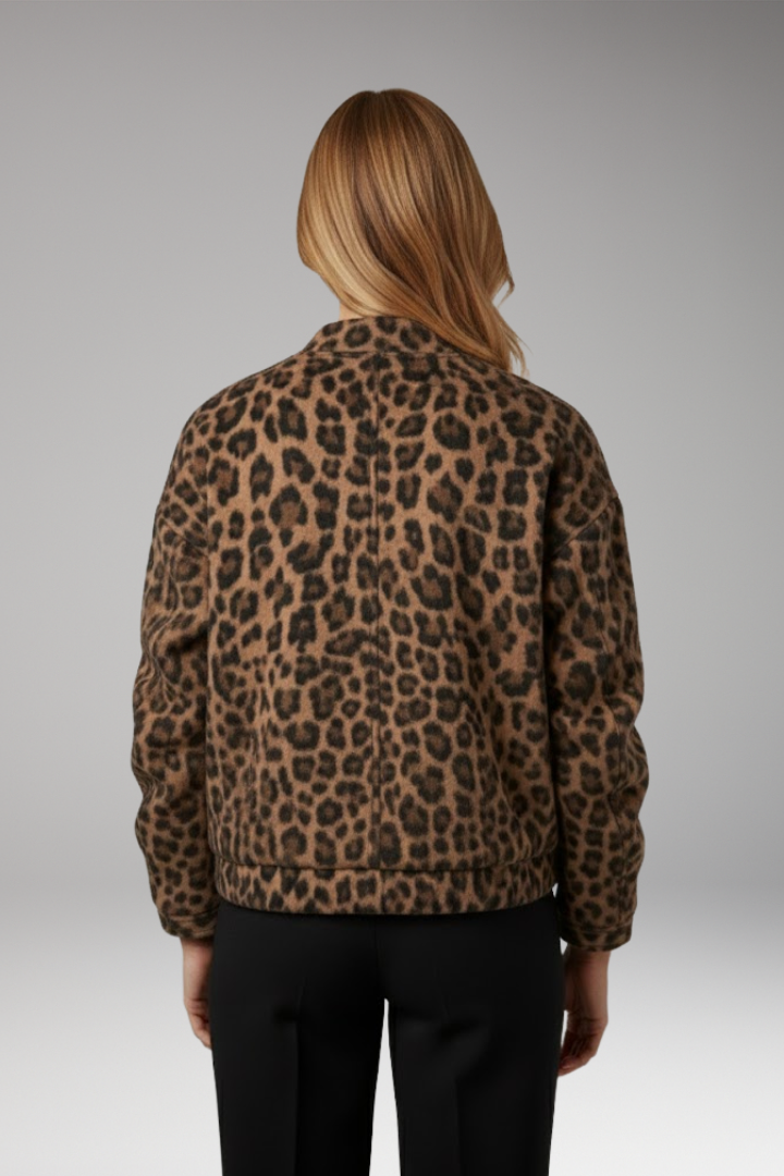 Women's Bomber Jacket with Gathered Sleeves and Front Closure