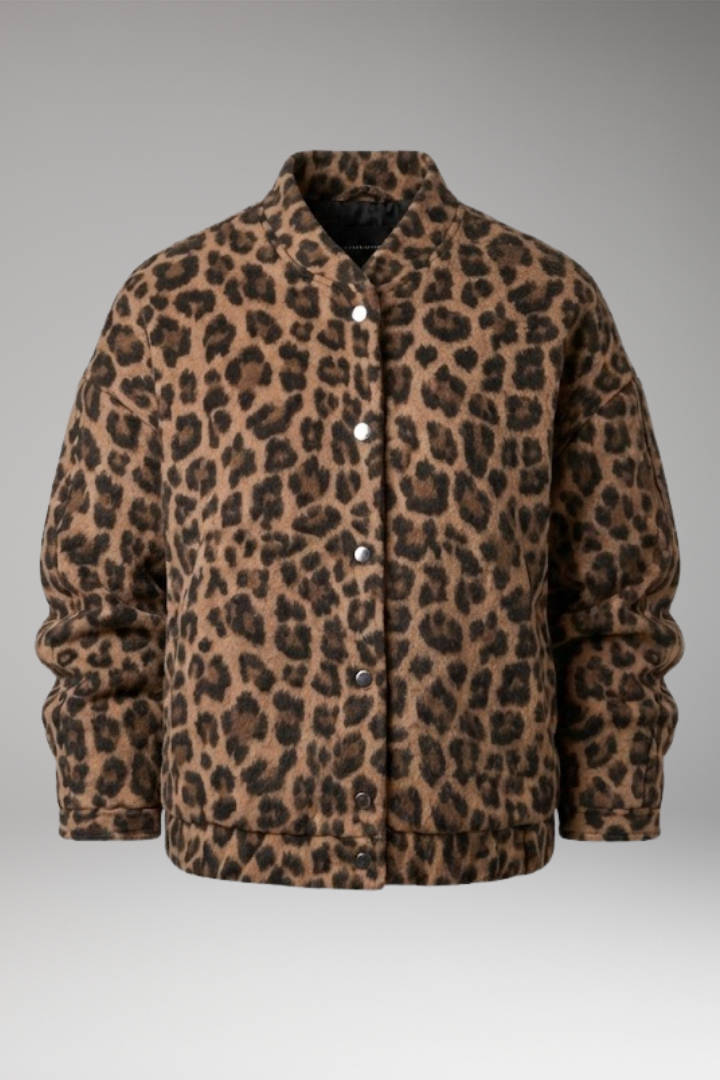 Women's Bomber Jacket with Gathered Sleeves and Front Closure