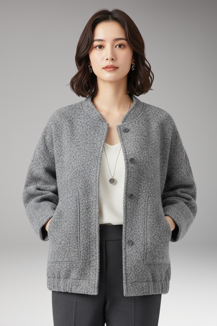 Women's Bomber Jacket with Hidden Button Closure