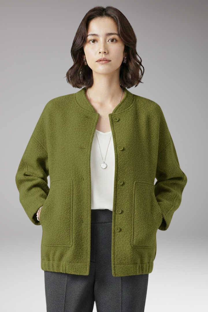 Women's Bomber Jacket with Hidden Button Closure