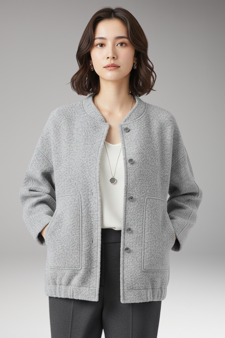Women's Bomber Jacket with Hidden Button Closure