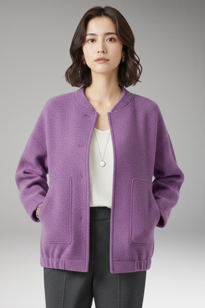 Women's Bomber Jacket with Hidden Button Closure
