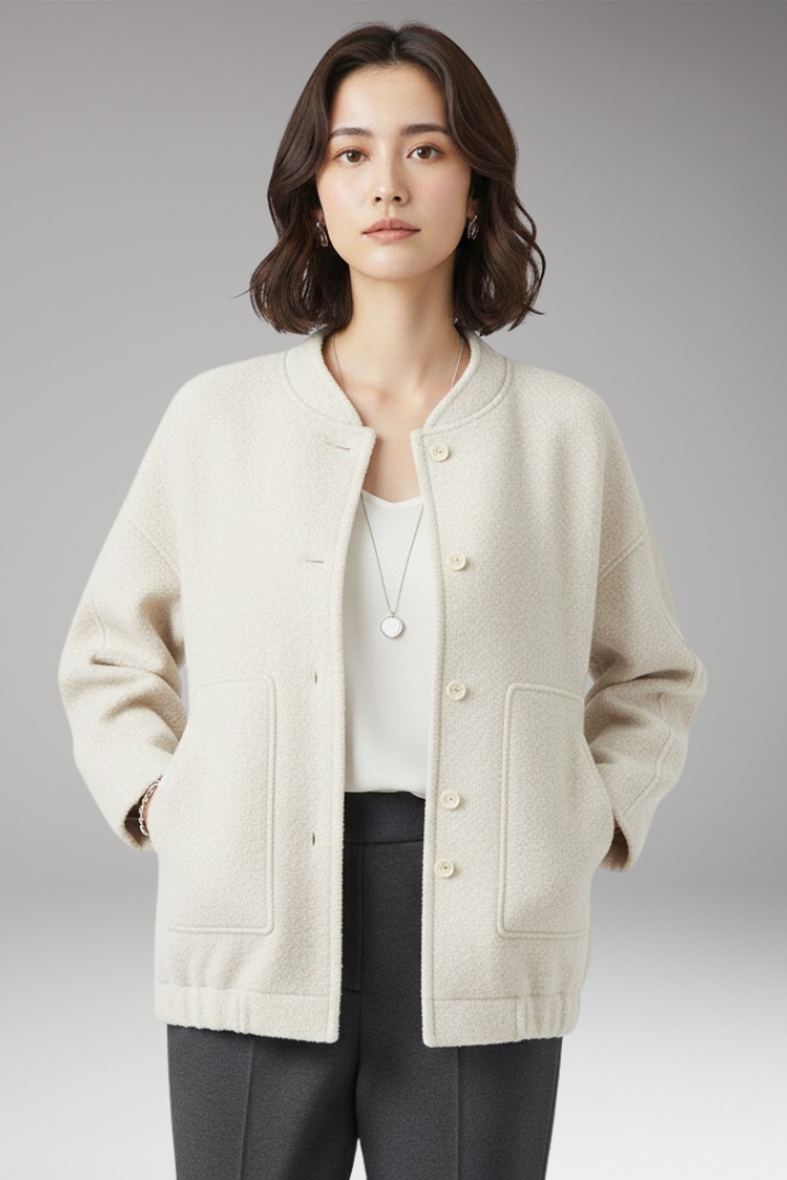 Women's Bomber Jacket with Hidden Button Closure