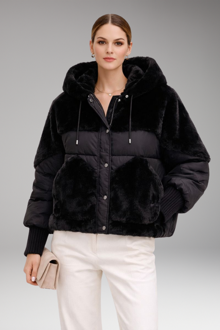 Women's Bomber Jacket with Hood and Zipper Closure