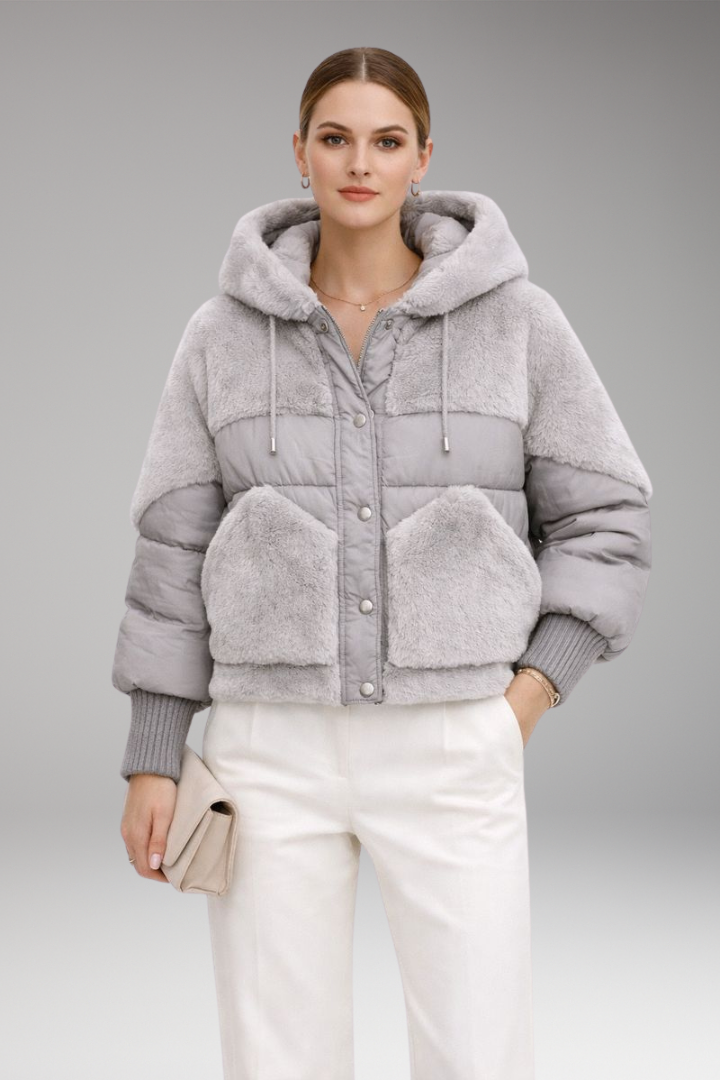 Women's Bomber Jacket with Hood and Zipper Closure
