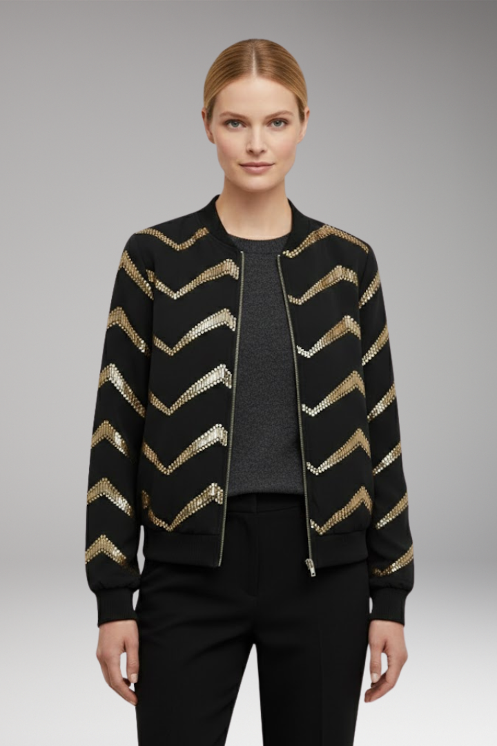 Women's Bomber Jacket with Metallic Details and Sporty Cut