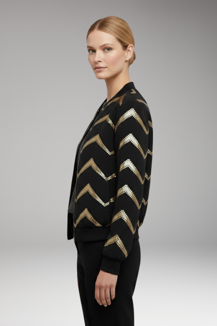 Women's Bomber Jacket with Metallic Details and Sporty Cut