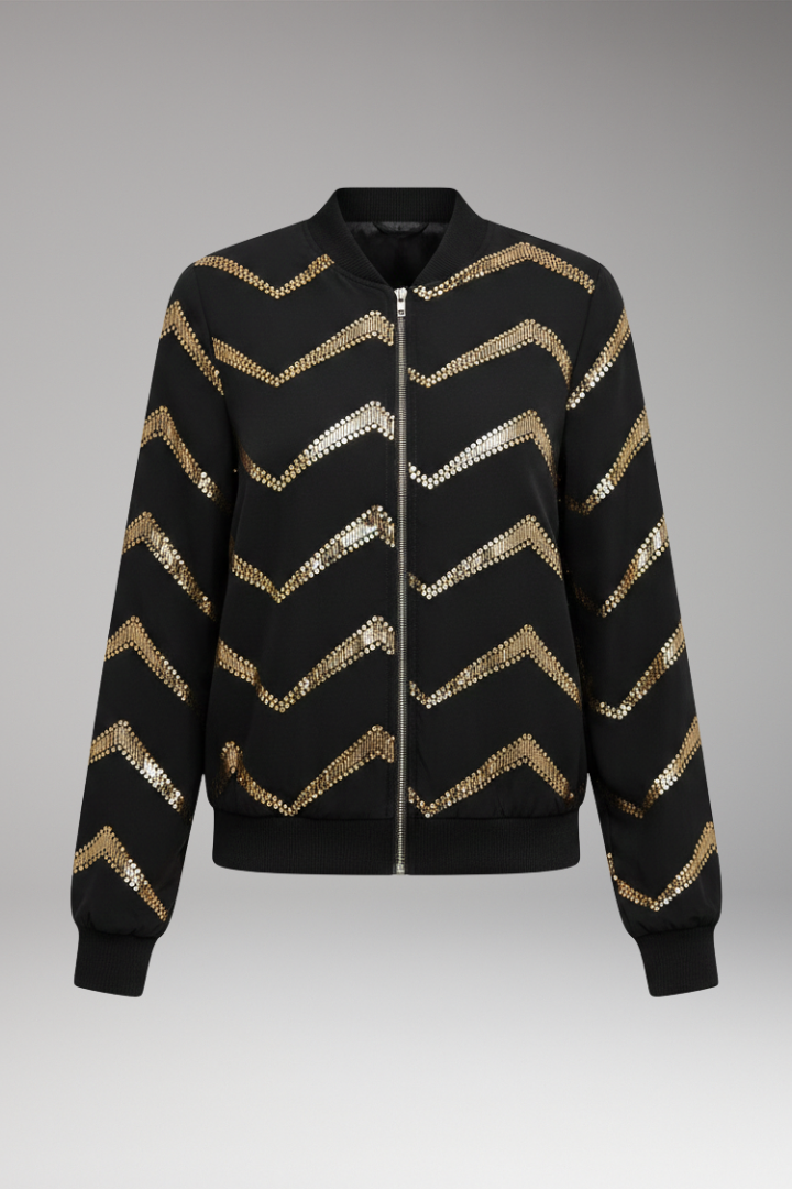 Women's Bomber Jacket with Metallic Details and Sporty Cut