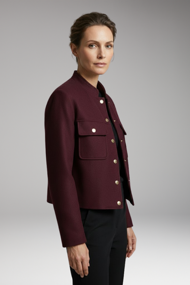 Women's Bomber Jacket with O-Neckline and Long Sleeves