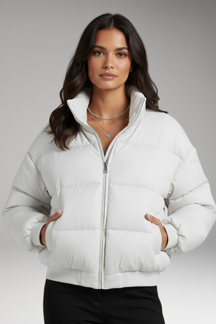 Women's Bomber Jacket with Outer Shell and Detachable Hood