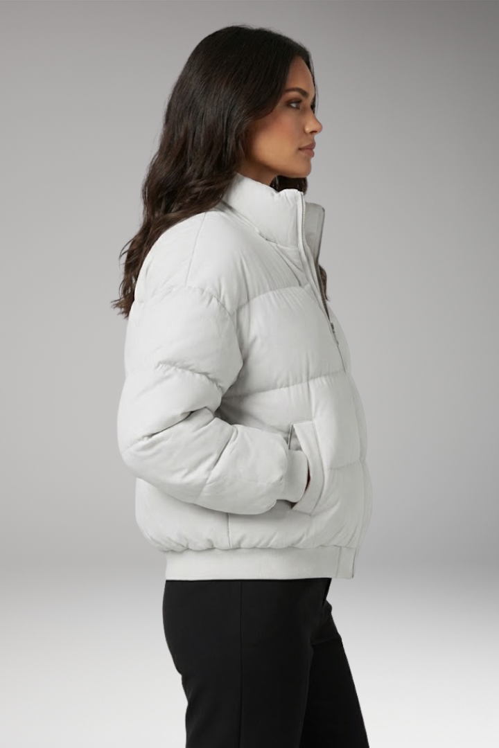 Women's Bomber Jacket with Outer Shell and Detachable Hood