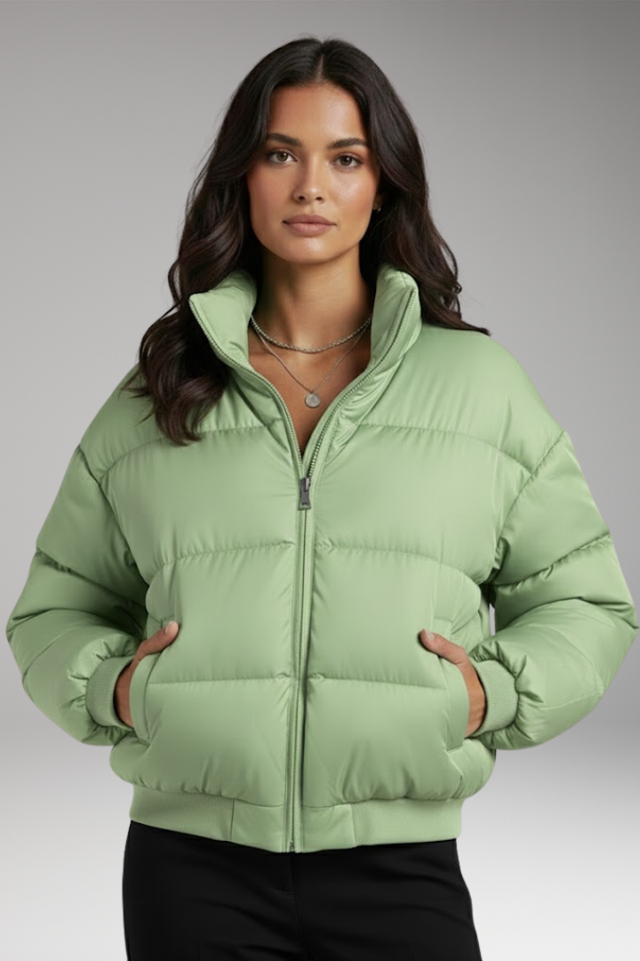 Women's Bomber Jacket with Outer Shell and Detachable Hood