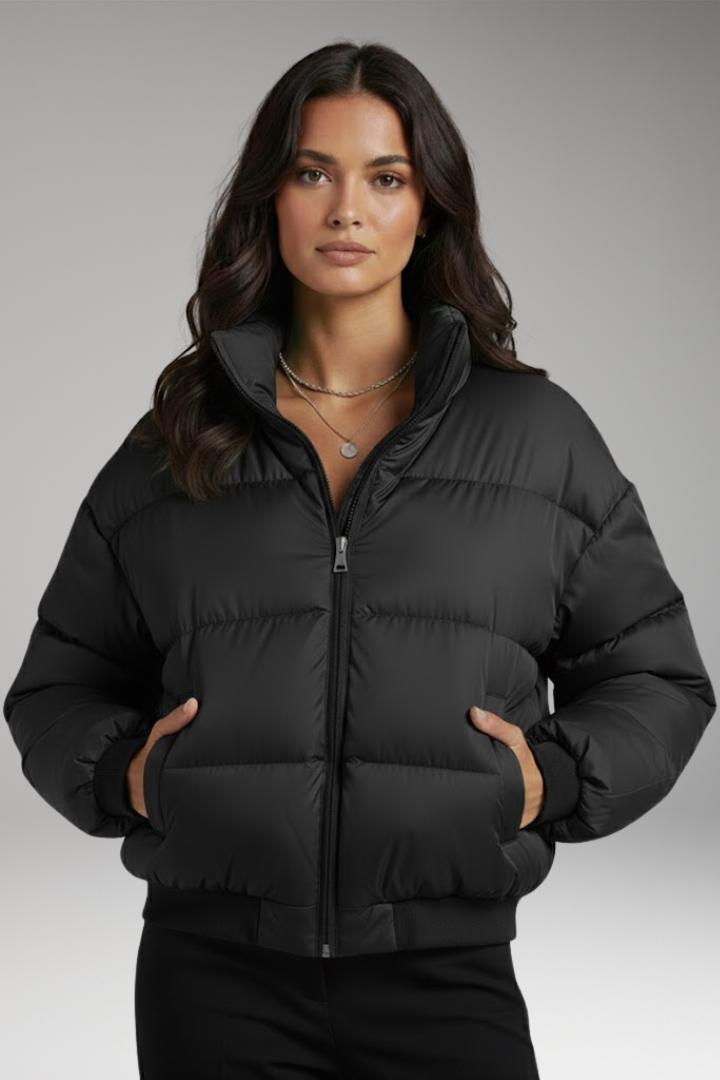 Women's Bomber Jacket with Outer Shell and Detachable Hood