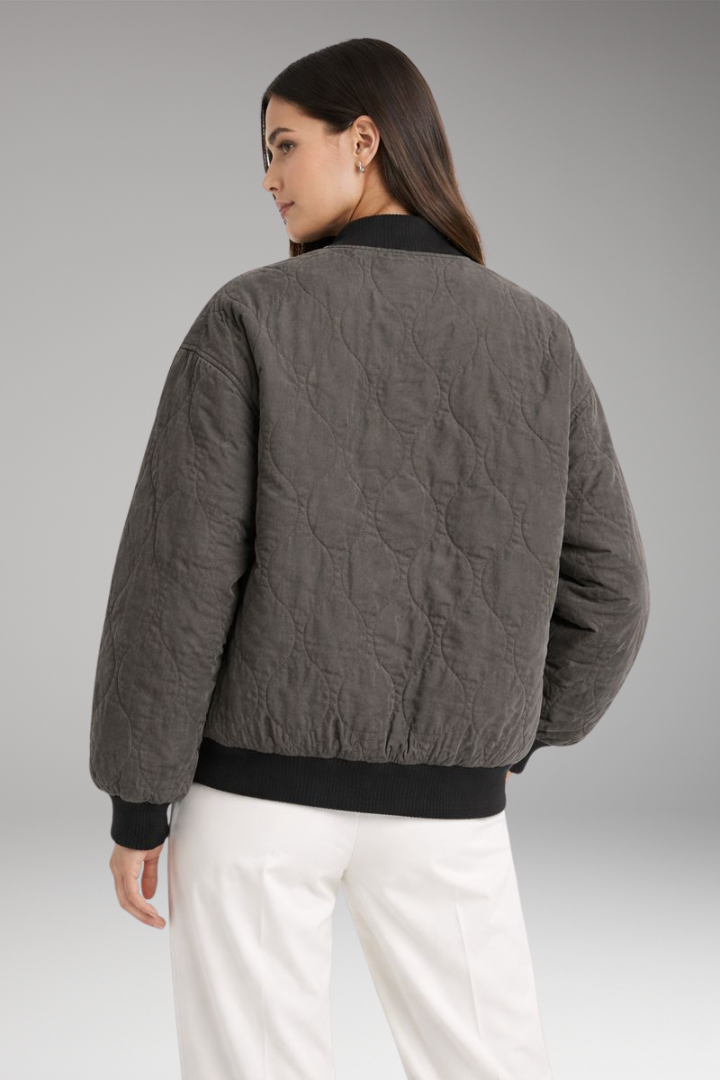 Women's Bomber Jacket with Oversized Shape and Woven Surface