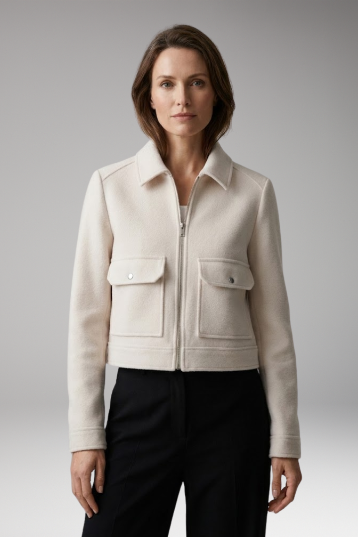 Women's Bomber Jacket with Patch Pockets and Zipper Closure