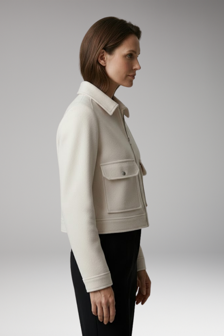 Women's Bomber Jacket with Patch Pockets and Zipper Closure