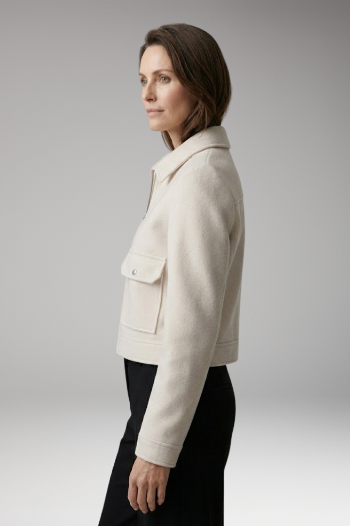 Women's Bomber Jacket with Patch Pockets and Zipper Closure