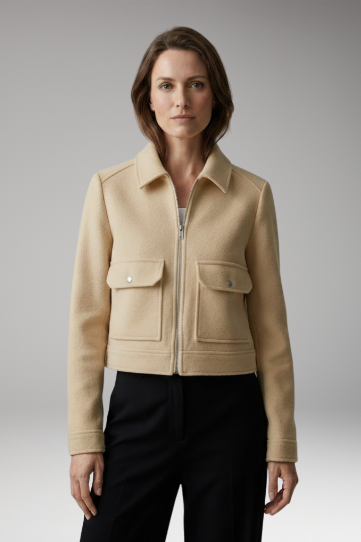 Women's Bomber Jacket with Patch Pockets and Zipper Closure