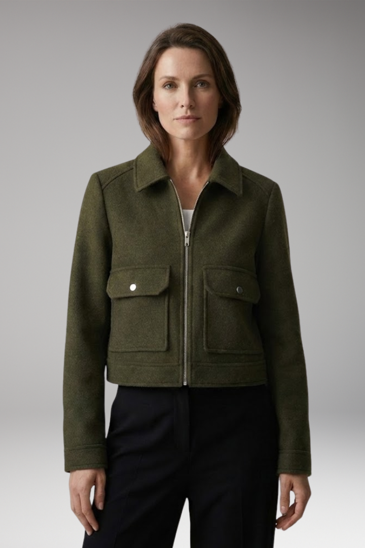 Women's Bomber Jacket with Patch Pockets and Zipper Closure