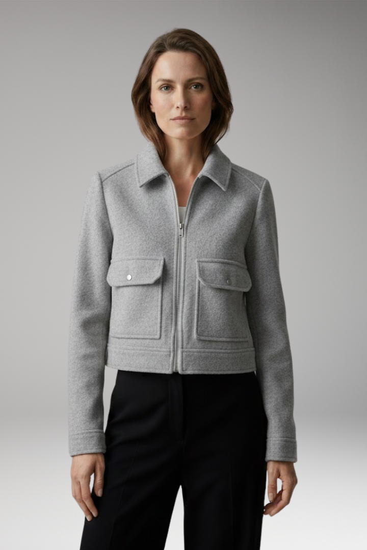 Women's Bomber Jacket with Patch Pockets and Zipper Closure