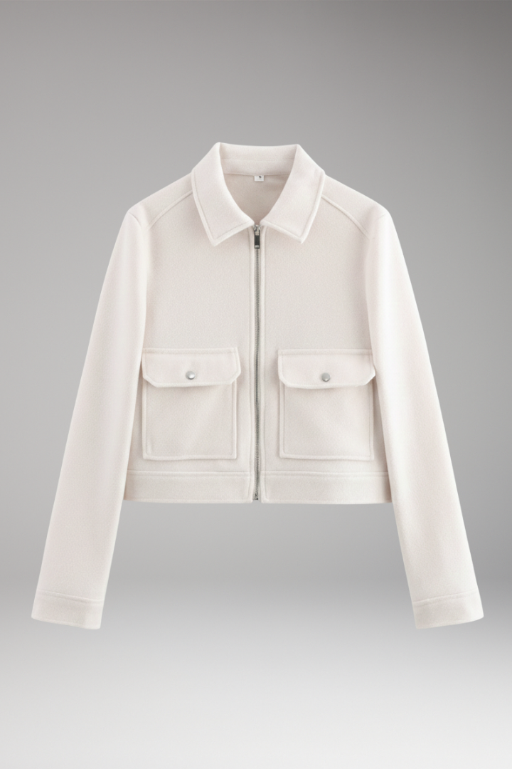 Women's Bomber Jacket with Patch Pockets and Zipper Closure