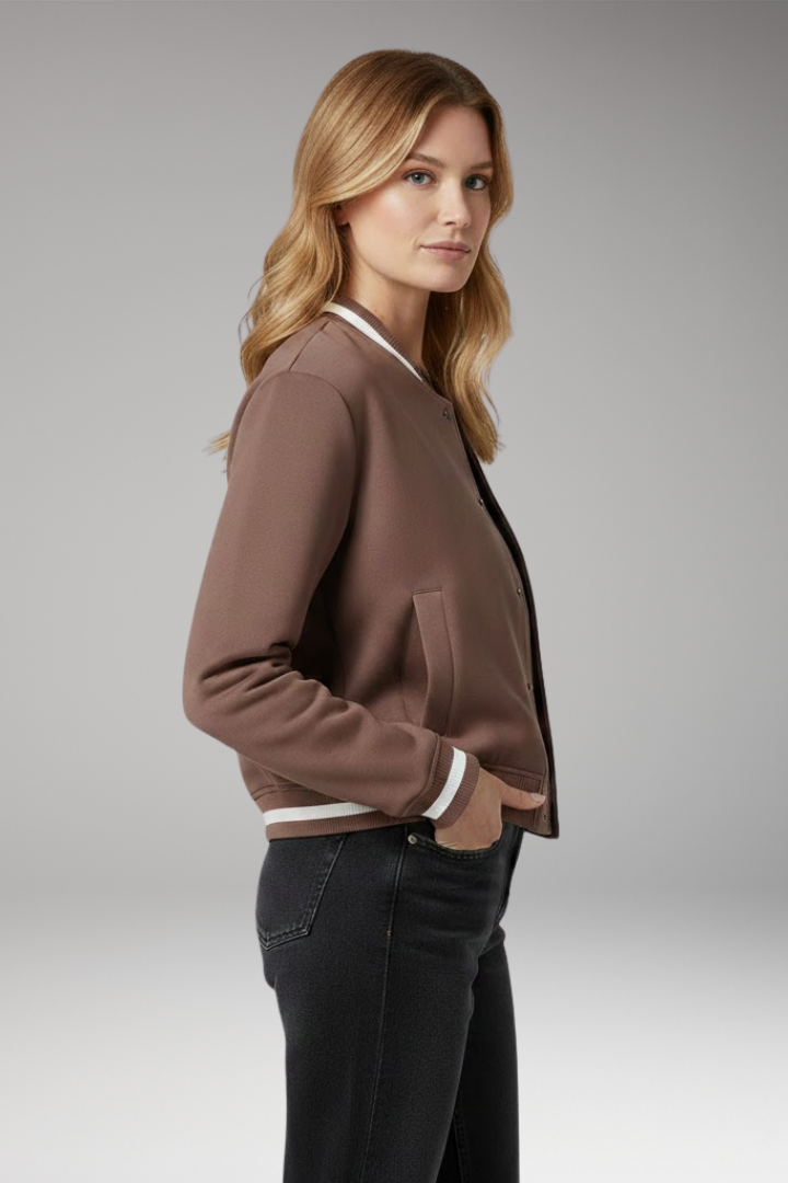 Women's Bomber Jacket with Practical Pockets and Trendy Cut