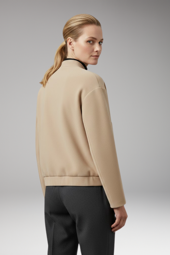 Women's Bomber Jacket with Ribbed Hem and Front Pockets