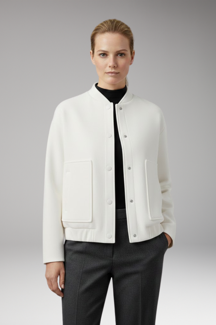 Women's Bomber Jacket with Ribbed Hem and Front Pockets